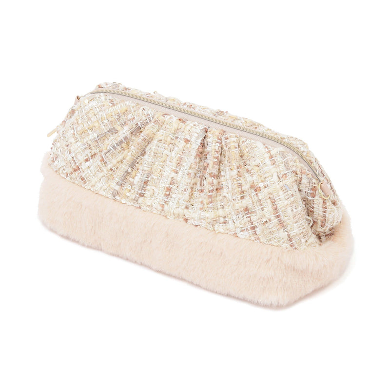 Tweed Fur Wire Pouch In Light Pink