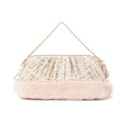 Tweed Fur Wire Pouch In Light Pink