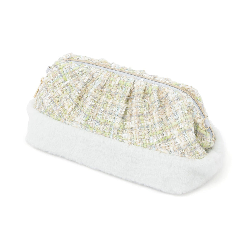 Tweed Fur Wire Pouch Light Blue