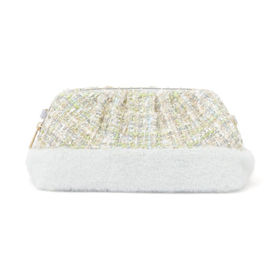 Tweed Fur Wire Pouch Light Blue