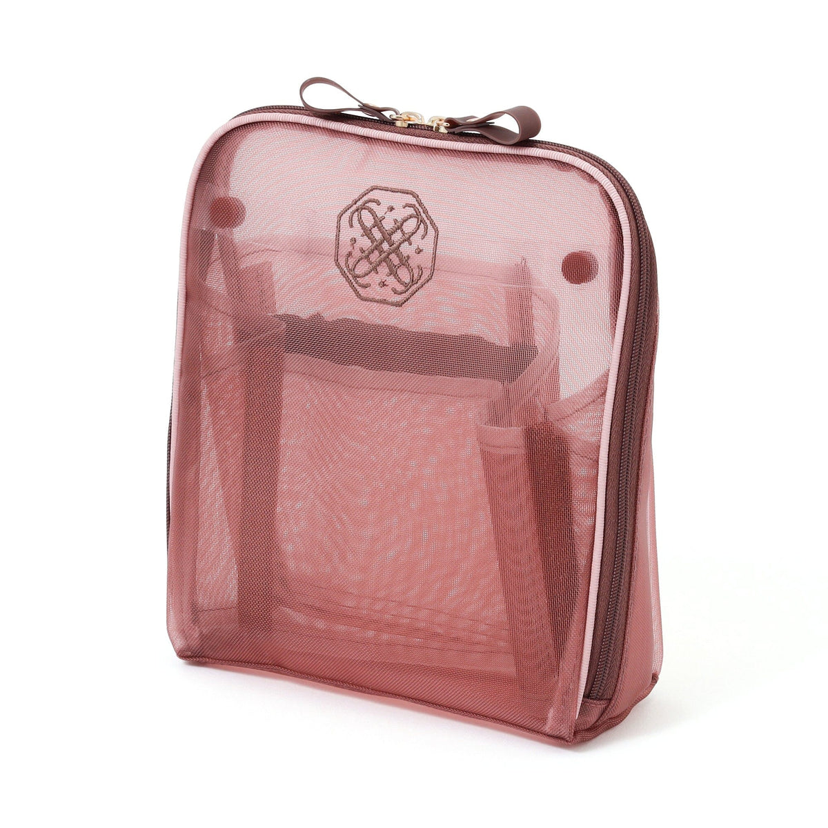 Bicolor Satin Mesh Tool Stand Pouch Pink X Brown