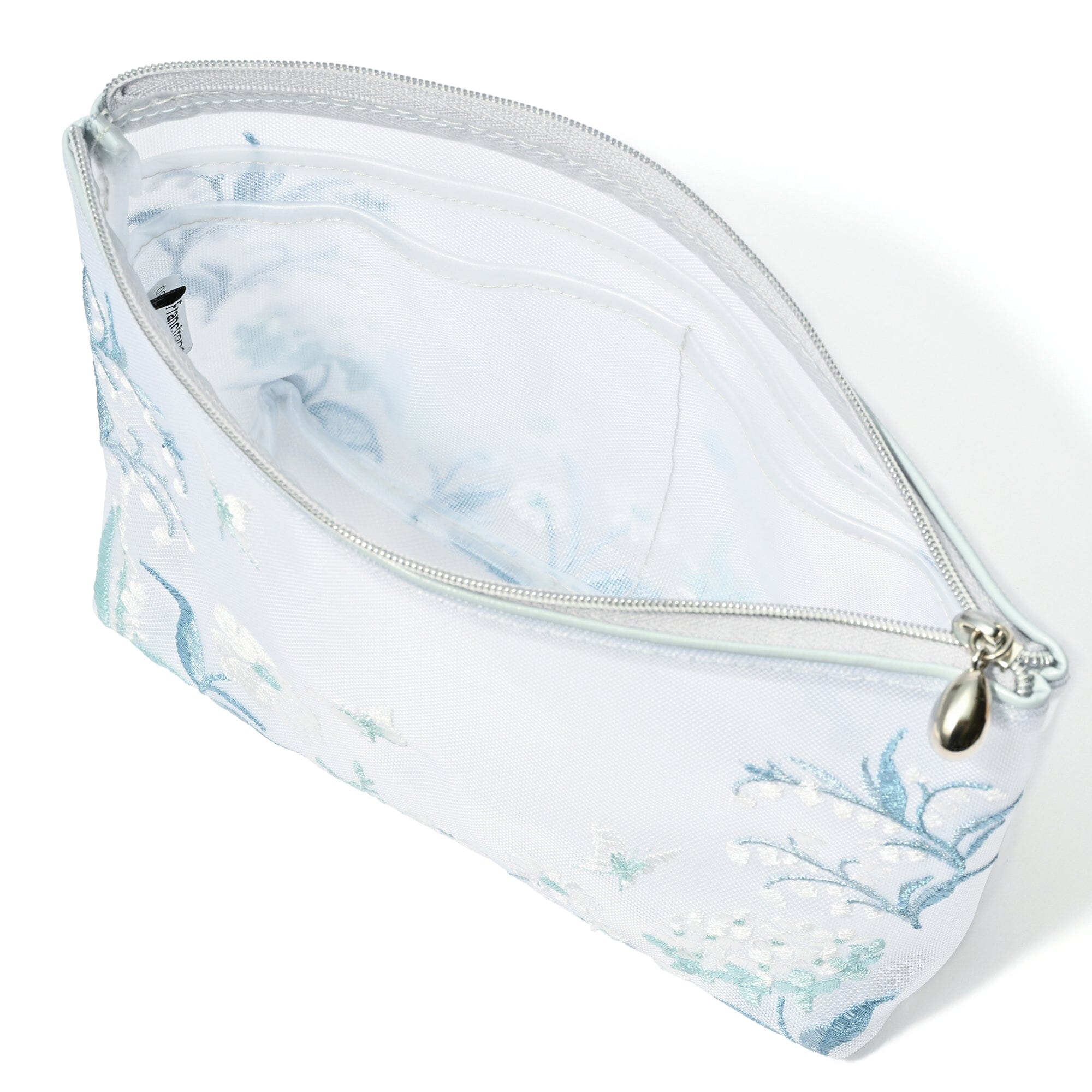 Mesh Embroidery Pouch Large Light Blue