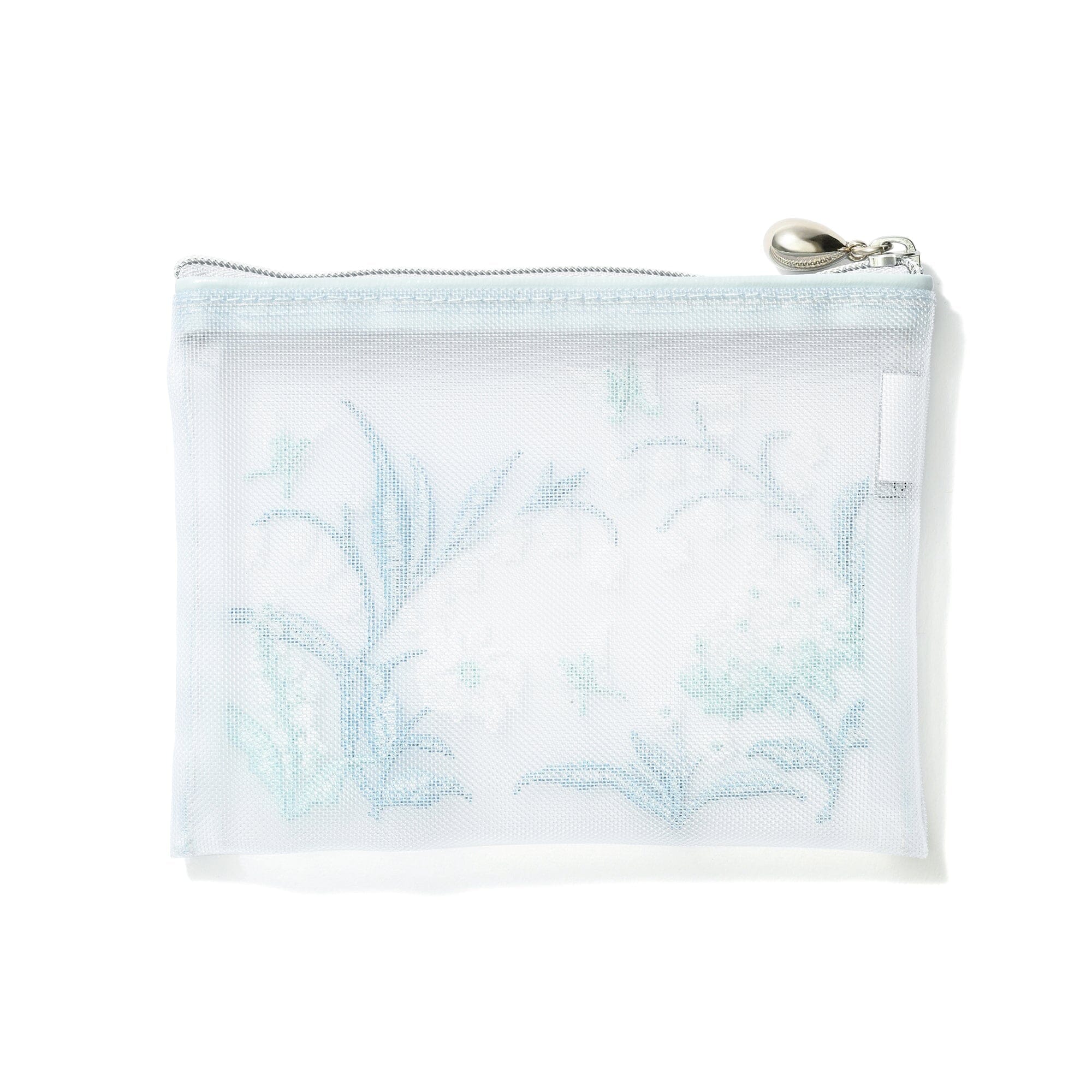 Mesh Embroidery Mini Flat Pouch Light Blue