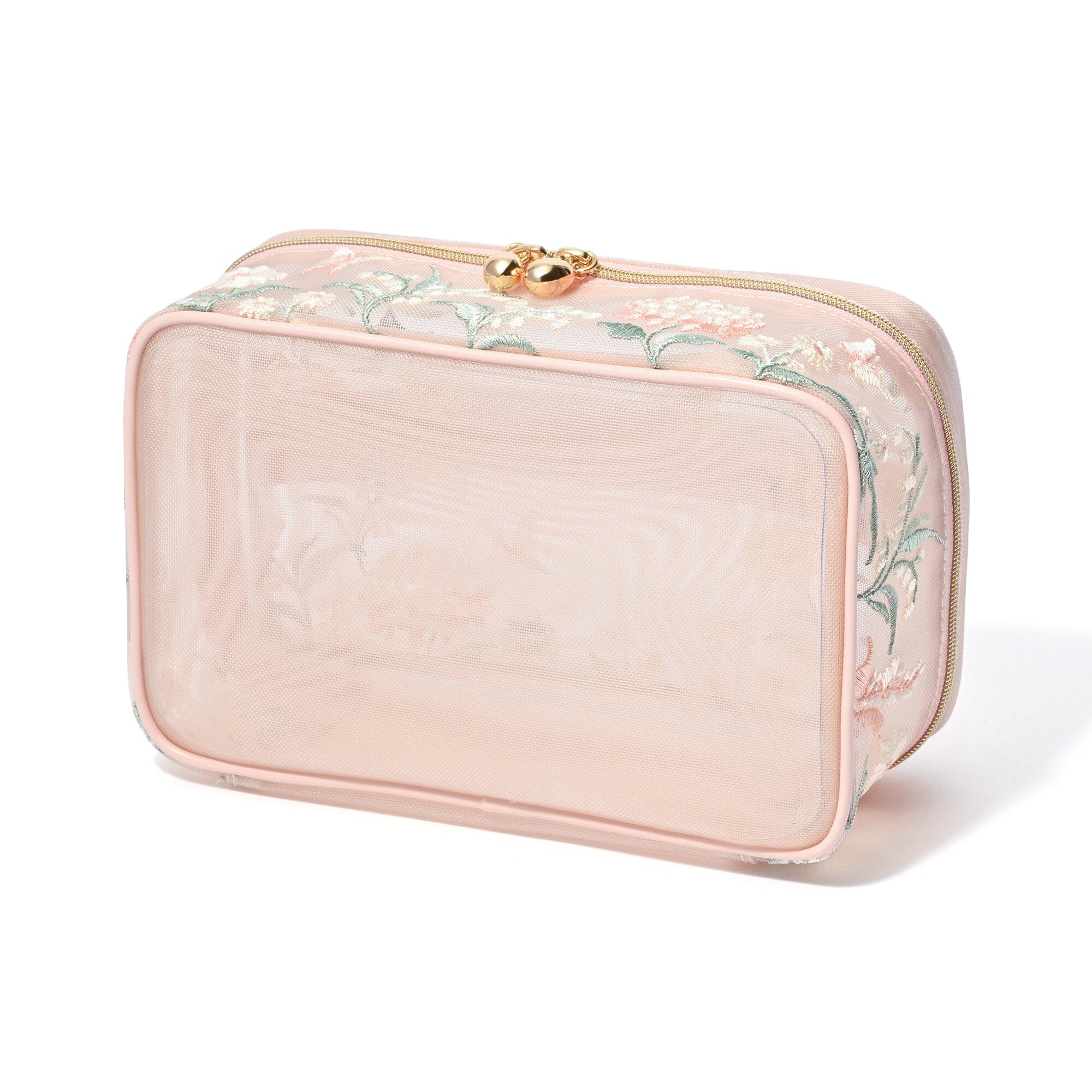 Mesh Embroidery Vanity Pouch Small Pink