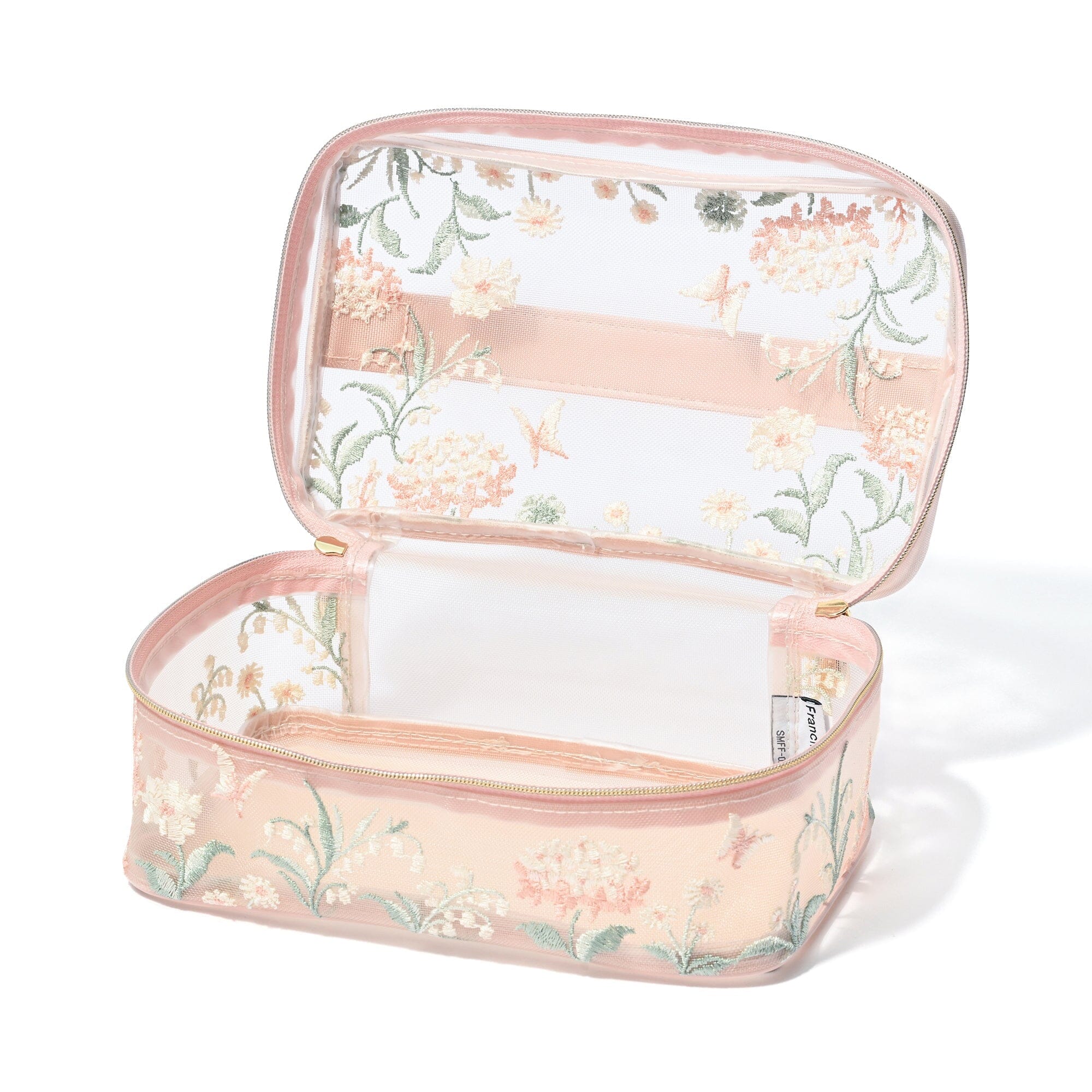 Mesh Embroidery Vanity Pouch Small Pink