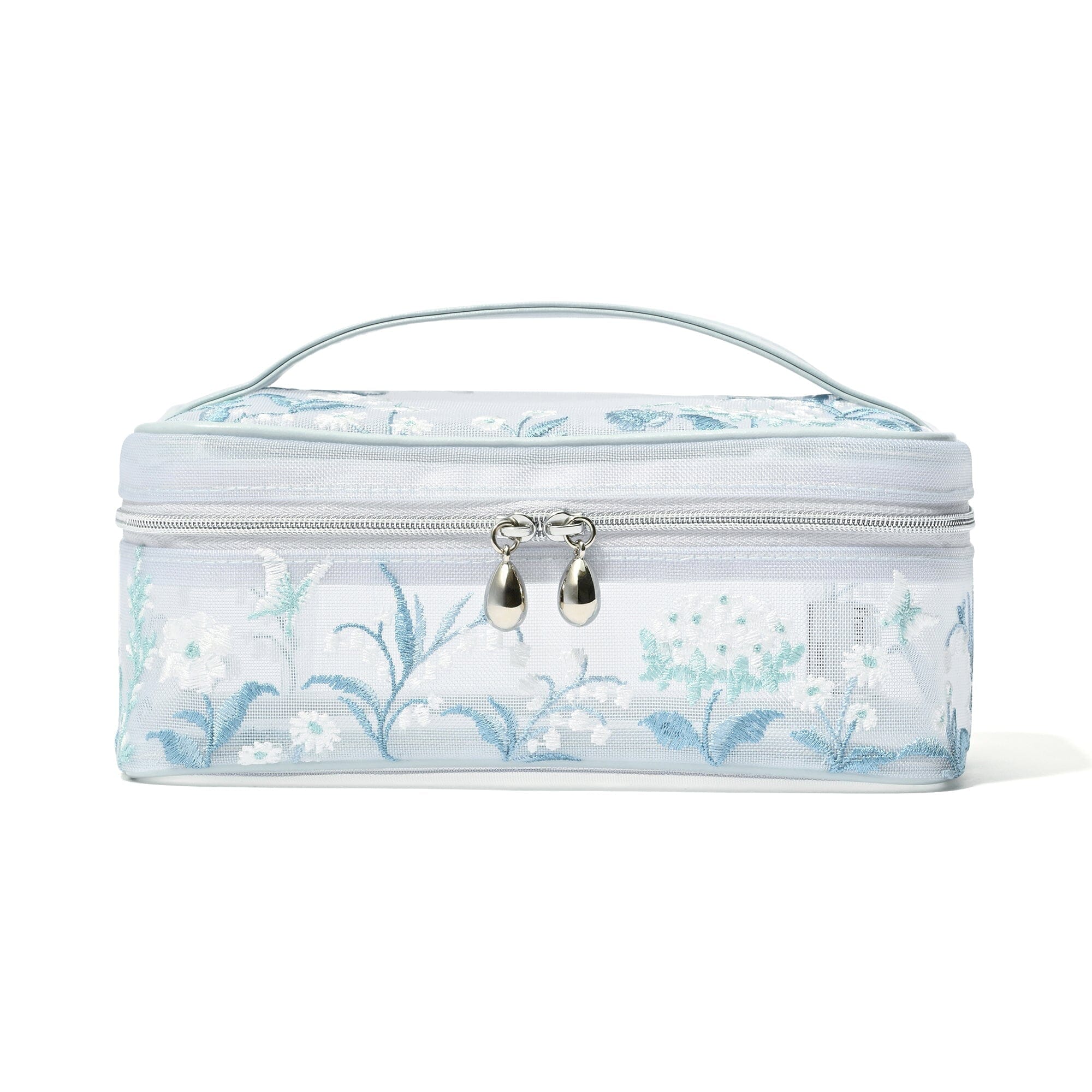 Mesh Embroidery Vanity Pouch Small Light Blue