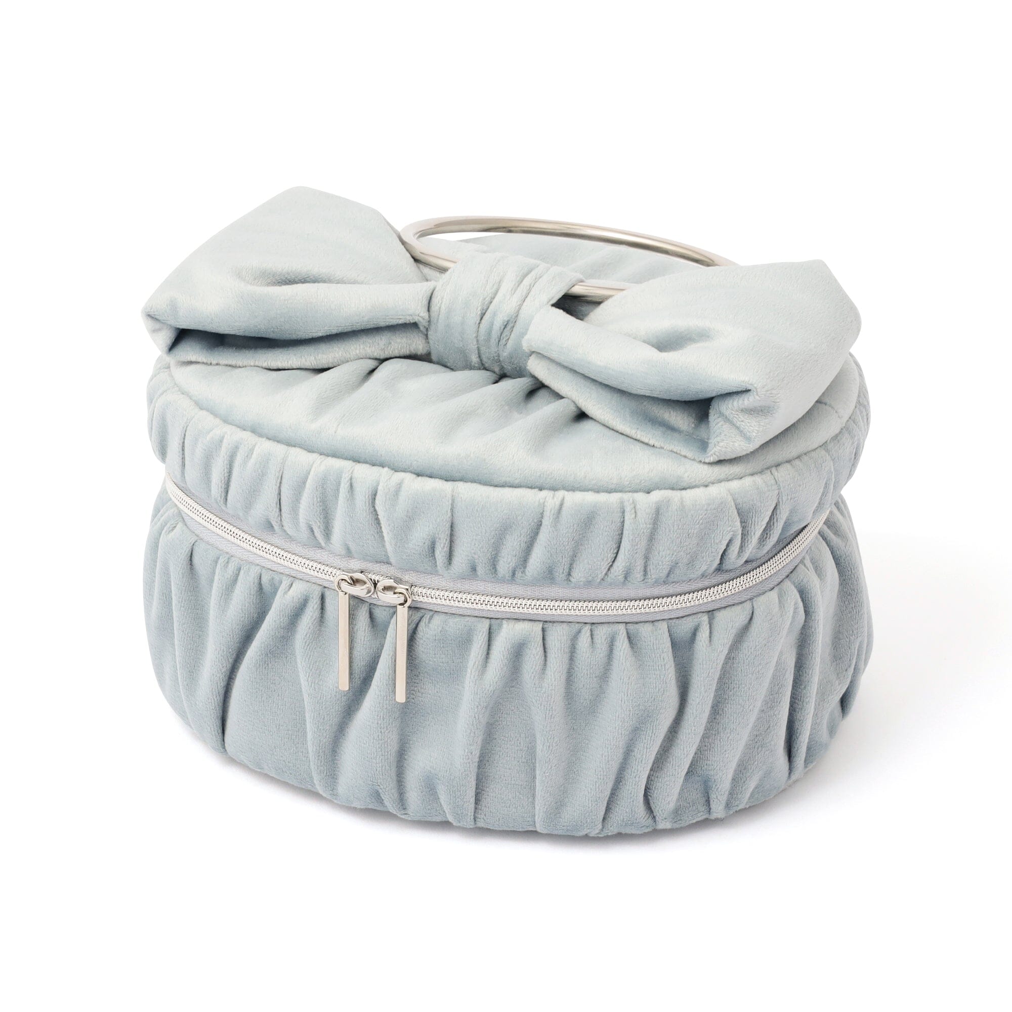 Velour Ribbon Vanity Pouch S Light Blue