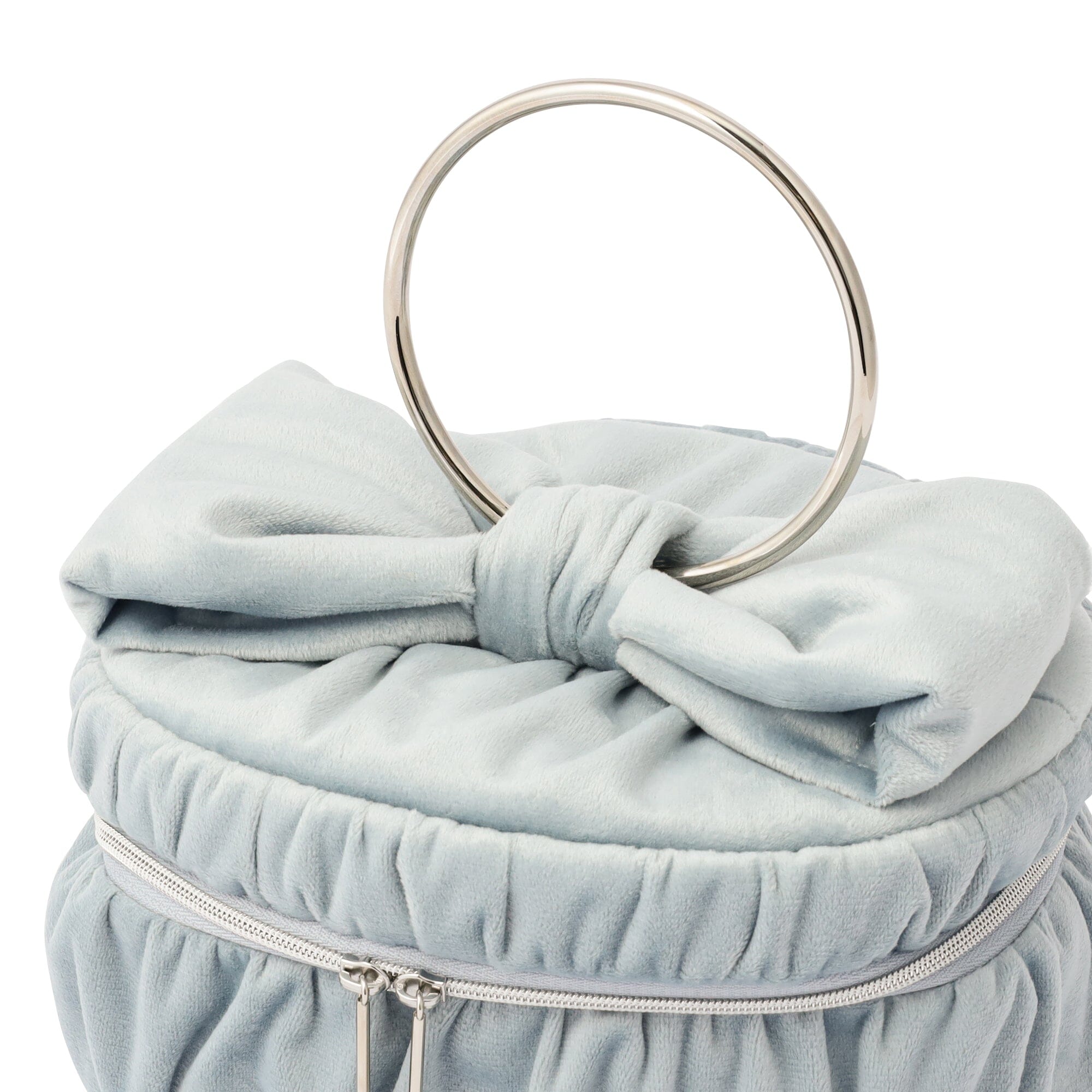 Velour Ribbon Vanity Pouch S Light Blue