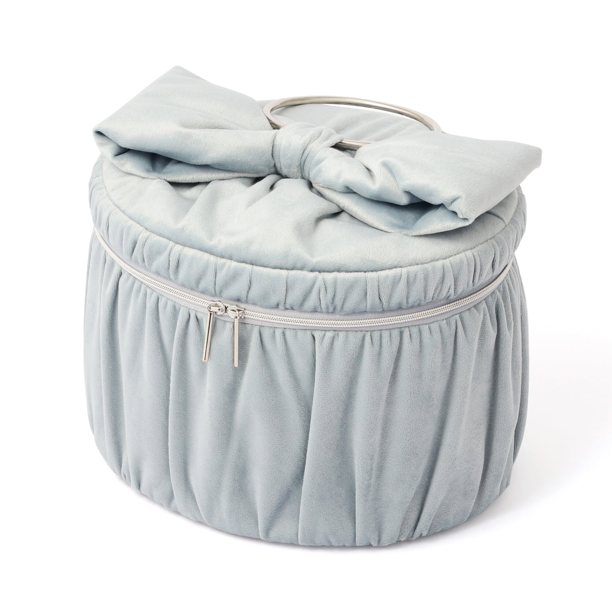 Velour Ribbon Vanity Pouch L Light Blue