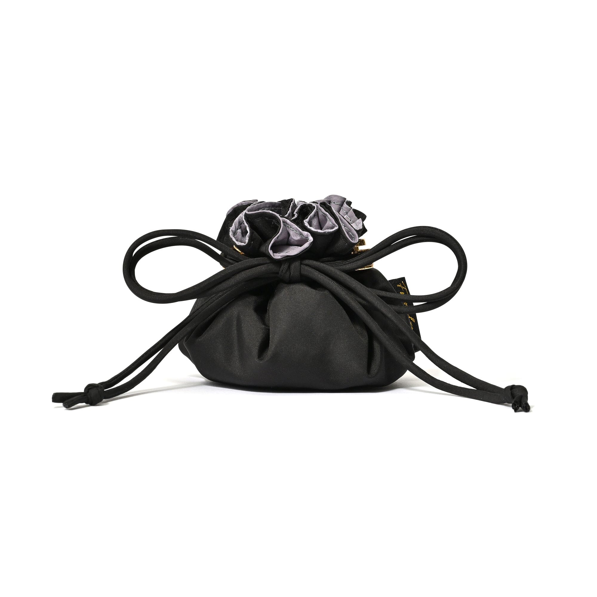 Accessory Drawstring Pouch Classic Flower Design Dark Gray