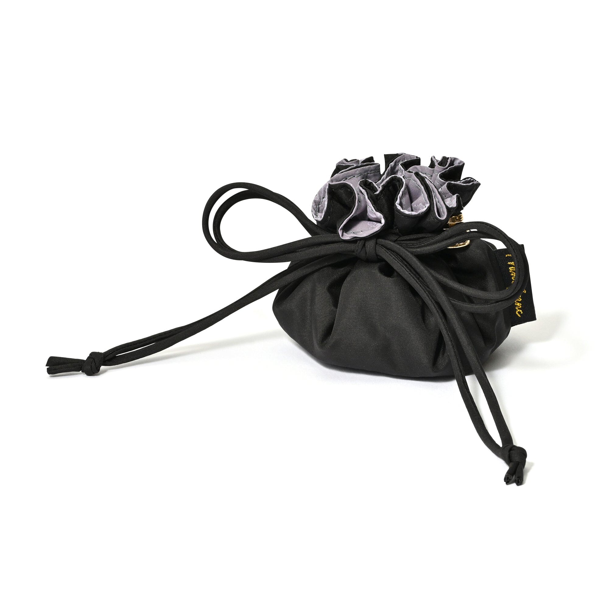 Accessory Drawstring Pouch Classic Flower Design Dark Gray