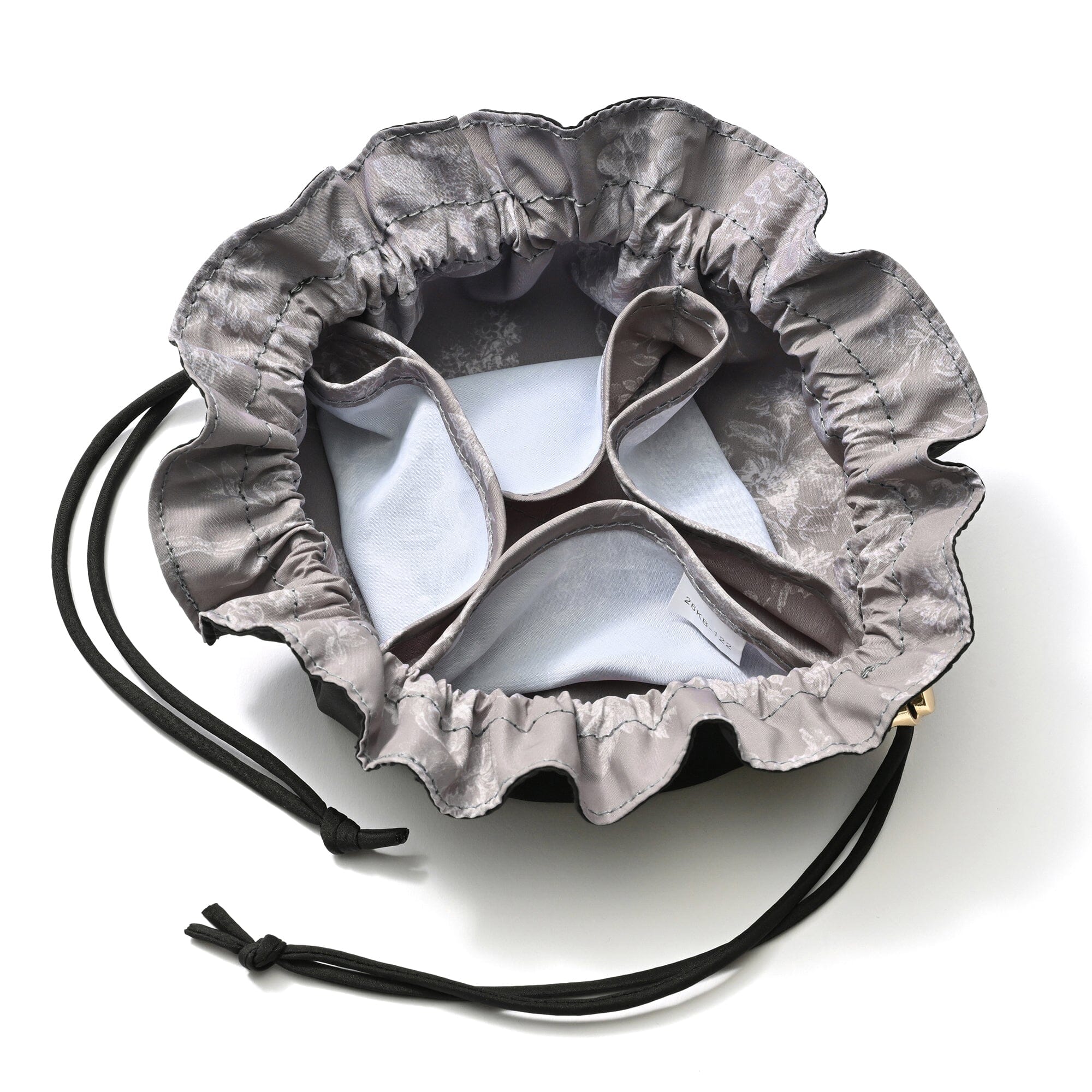 Accessory Drawstring Pouch Classic Flower Design Dark Gray