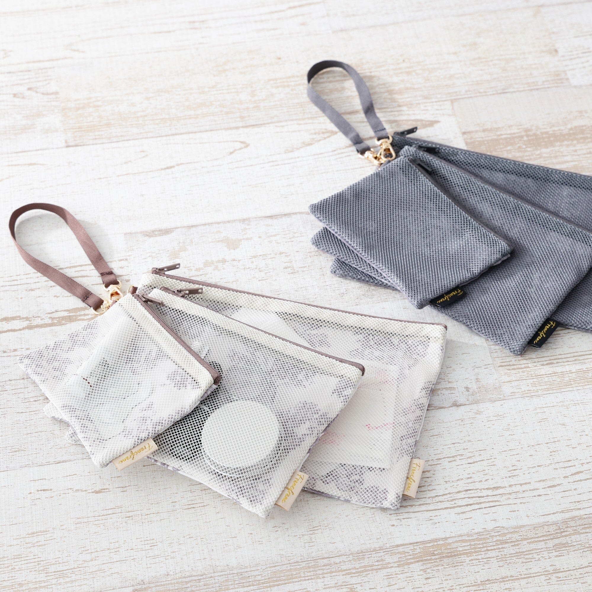 Mesh Pouch Set Classic Flower Dark Gray
