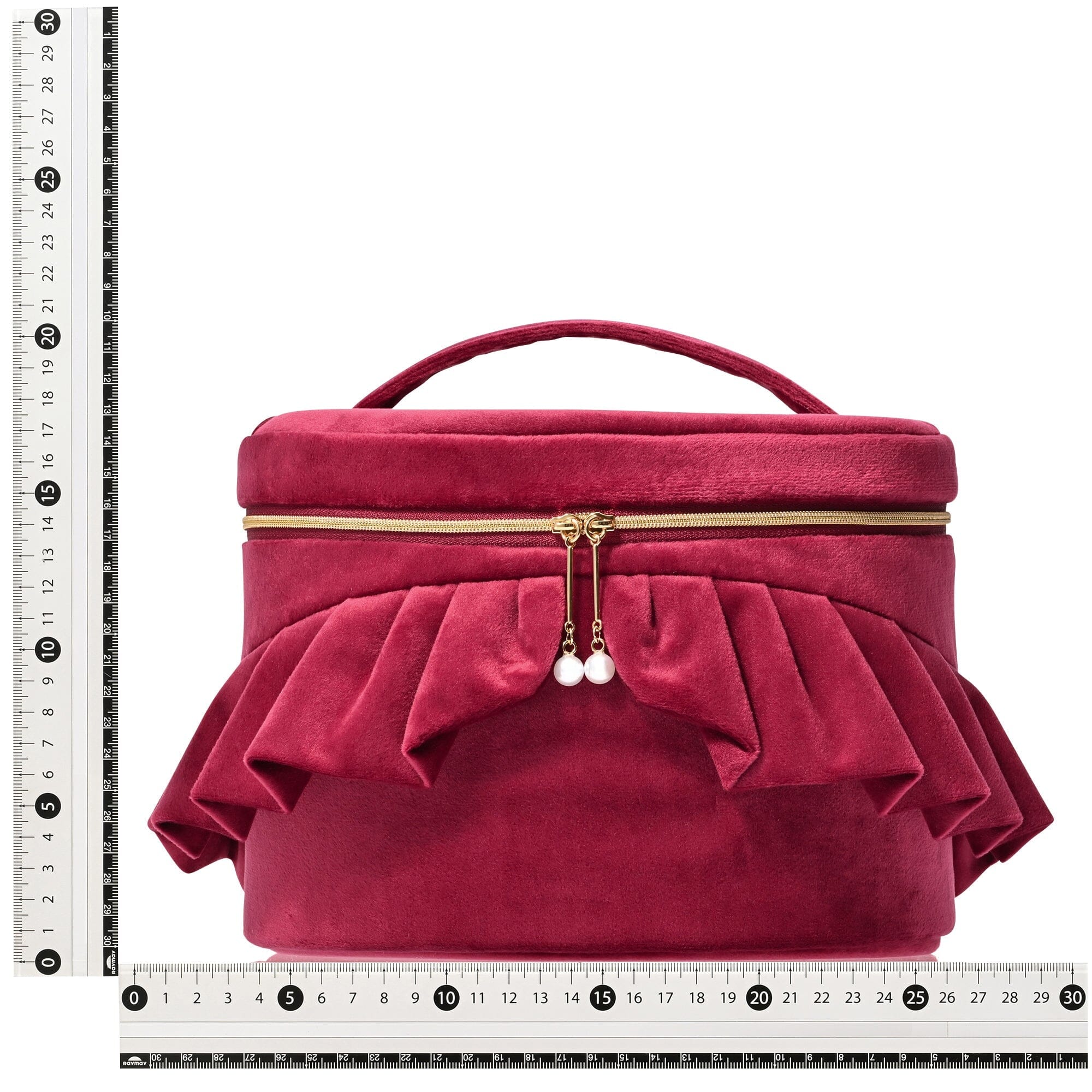 Velour Frill Vanity Pouch L Wine