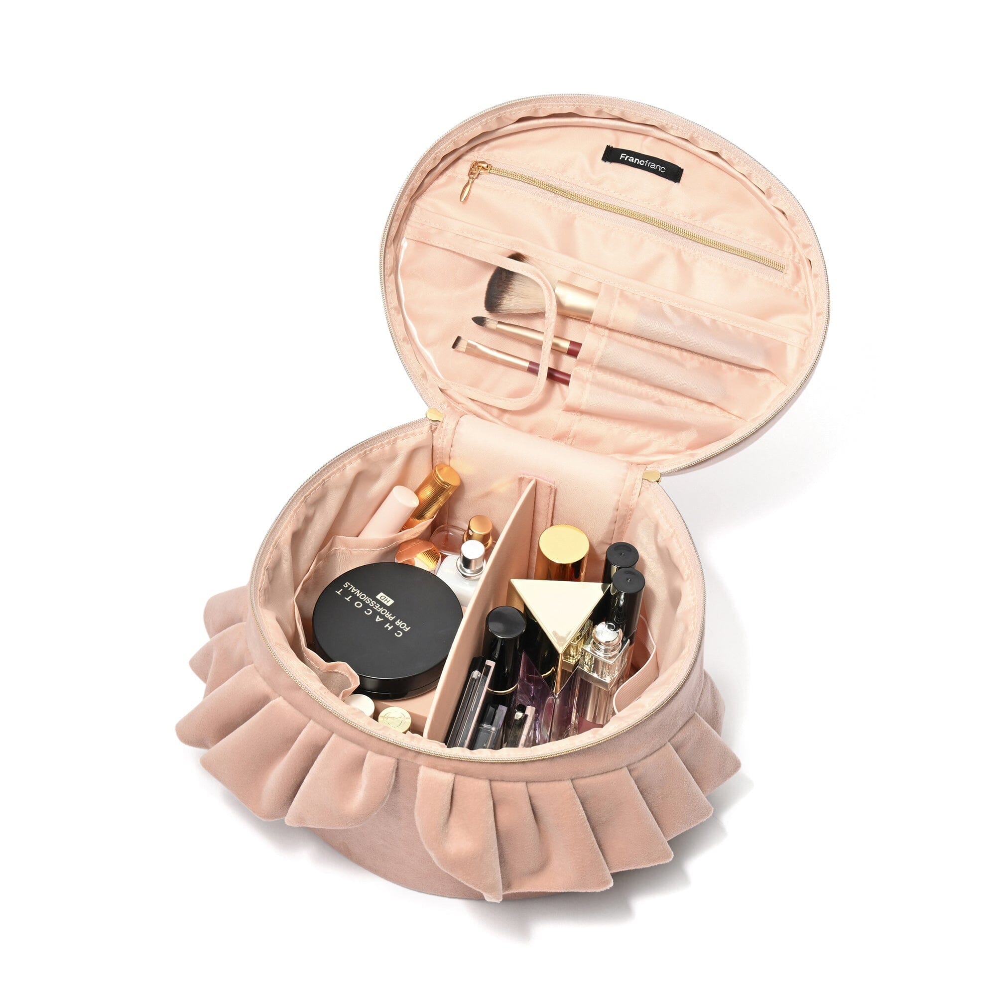Velour Frill Vanity Pouch L Pink