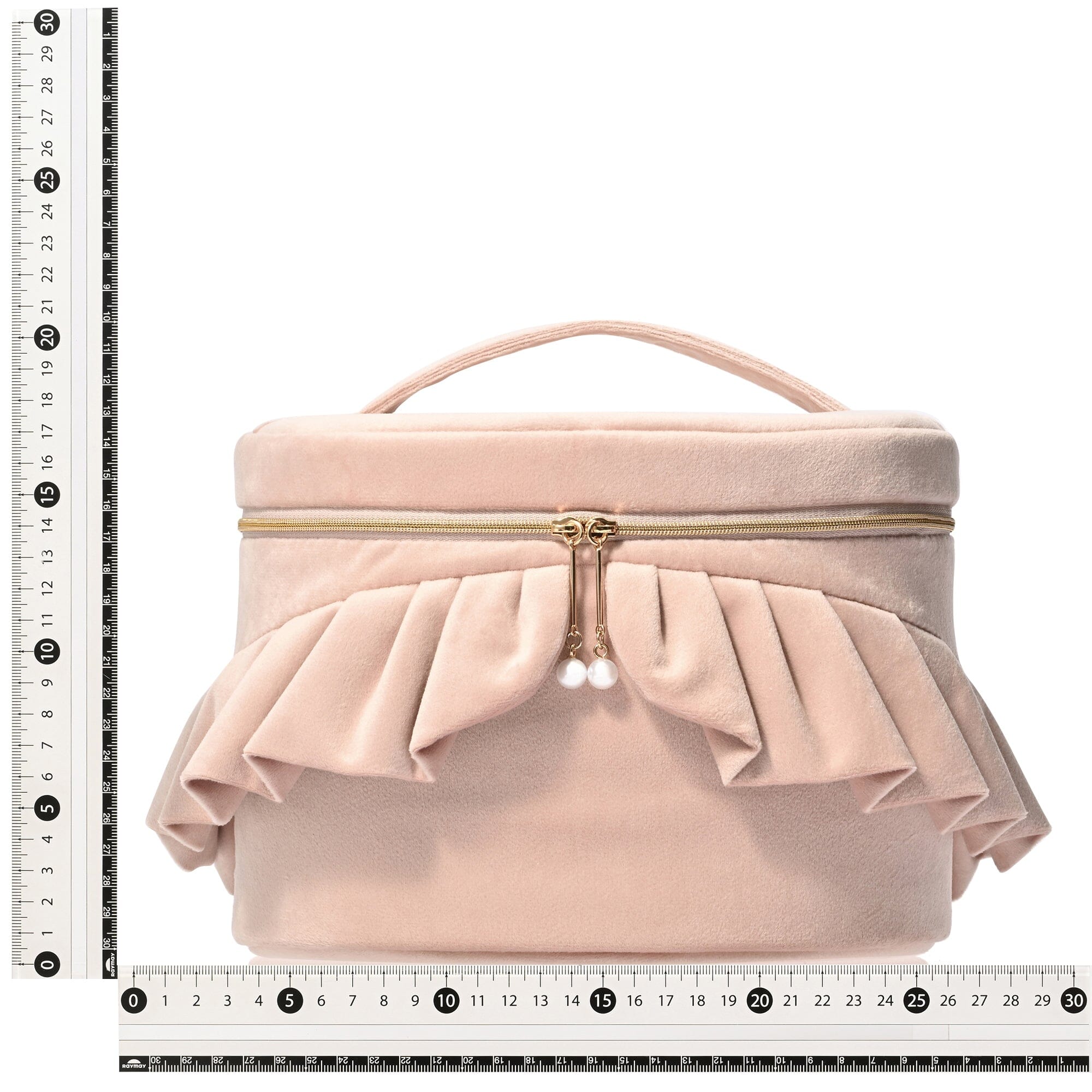 Velour Frill Vanity Pouch L Pink
