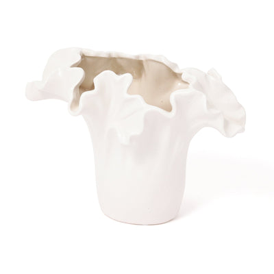 Ceramic Ruffle Flower vase Small White