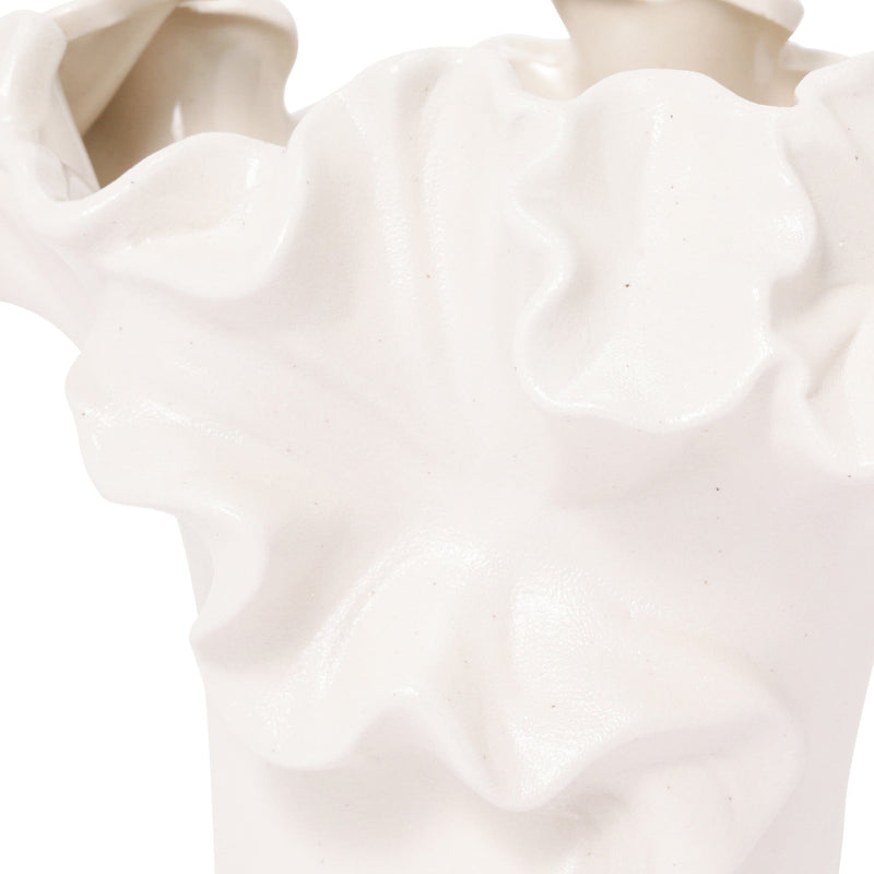 Ceramic Ruffle Flower vase Small White
