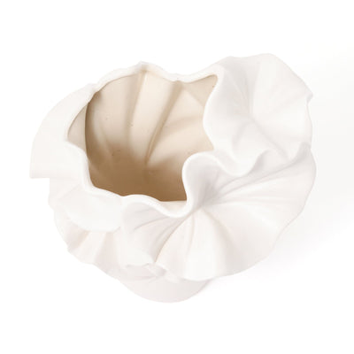 Ceramic Ruffle Flower Vase Medium White