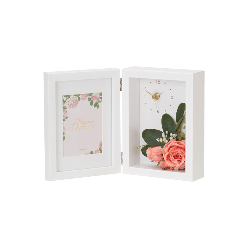 Flower Photo Frame With Clock Pink