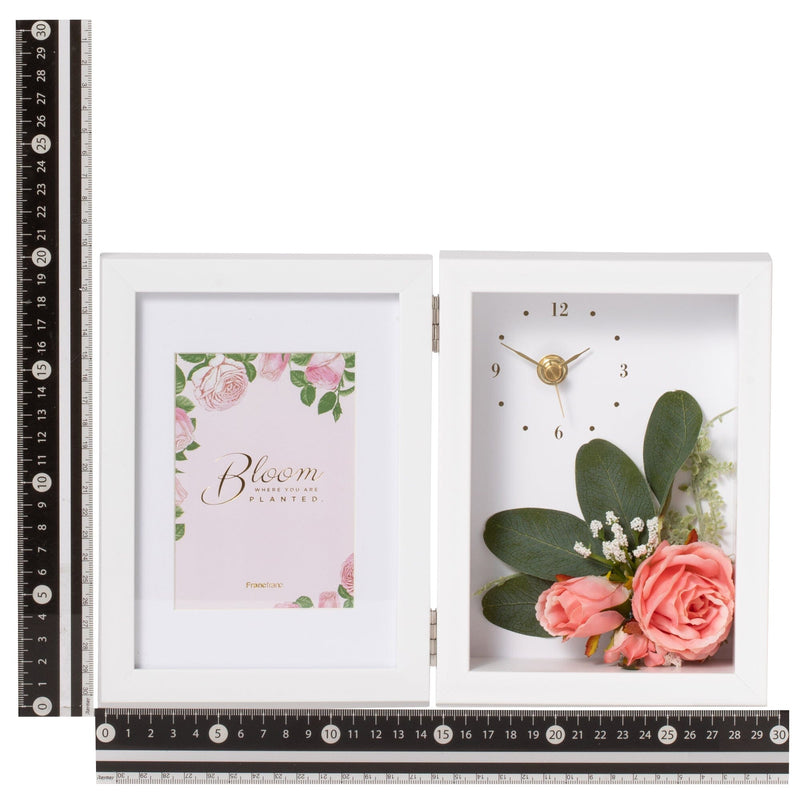 Flower Photo Frame With Clock Pink