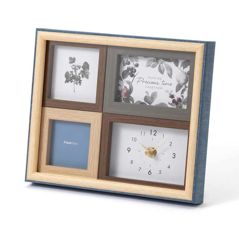 Natural Photo Frame With Clock Blue