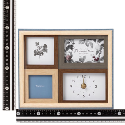 Natural Photo Frame With Clock Blue