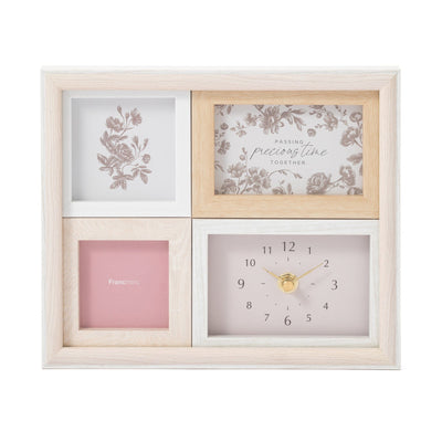 Natural Photo Frame With Clock White