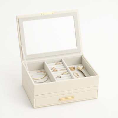 Stacking Jewelry Box Ring Accessory Case Beige
