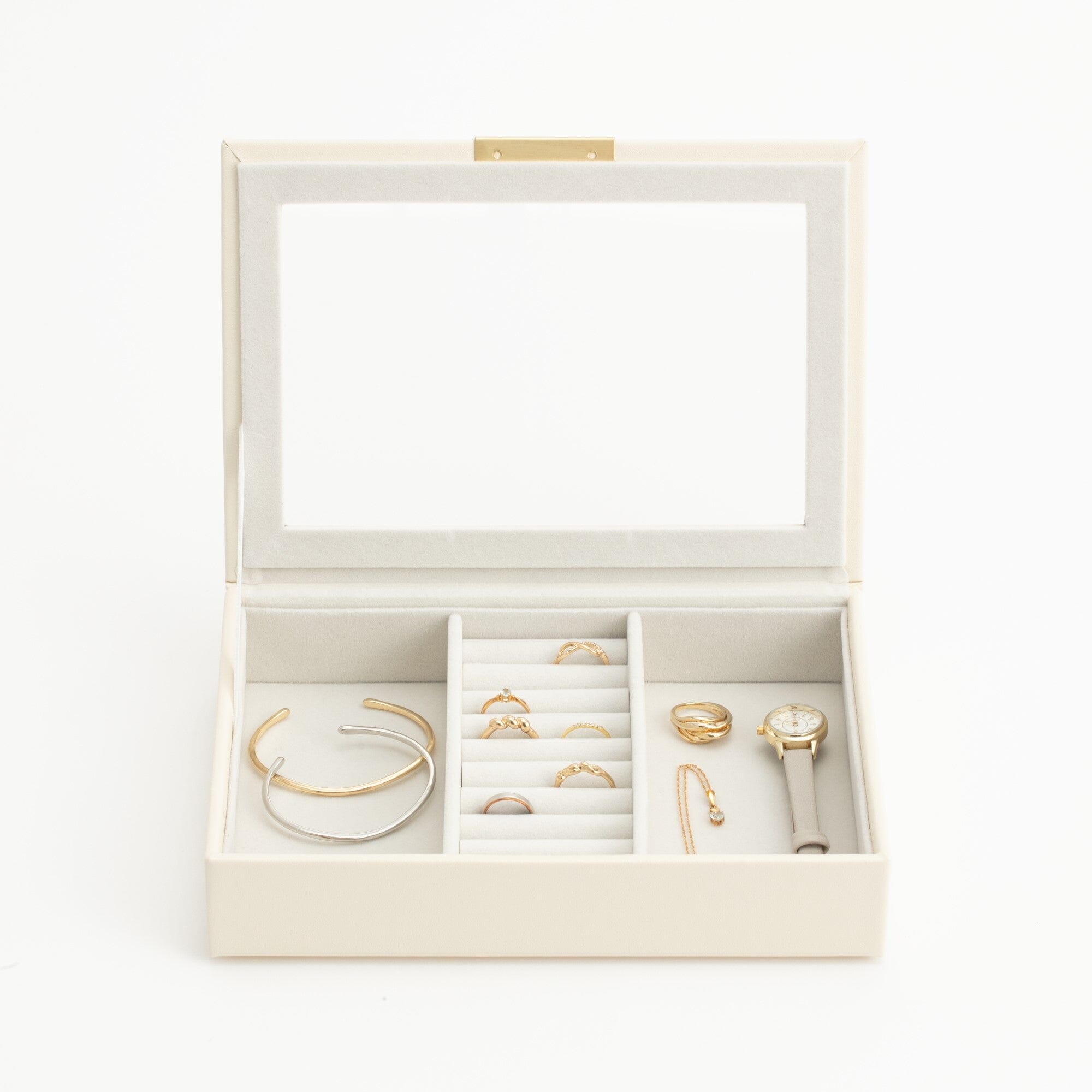 Stacking Jewelry Box with Display Lid Ivory