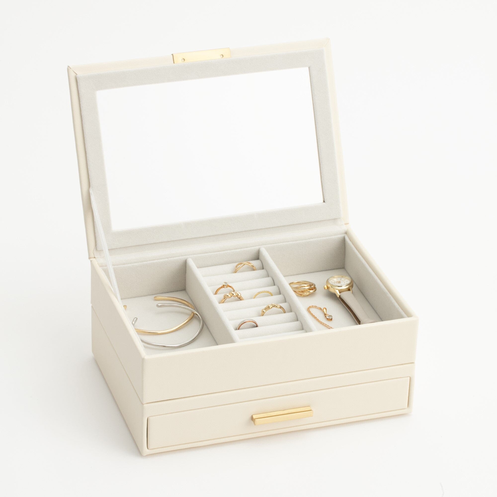 Stacking Jewelry Box with Display Lid Ivory