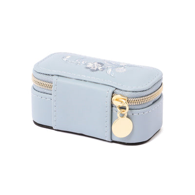 Embroidery Flower Mini Travel Jewelry Box, Blue