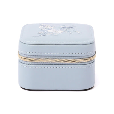 Embroidery Flower Travel Jewelry Box Small Blue