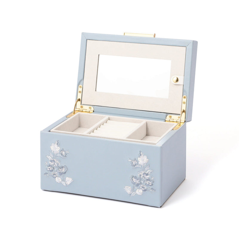 Embroidery Flower Jewelry Box Small Blue