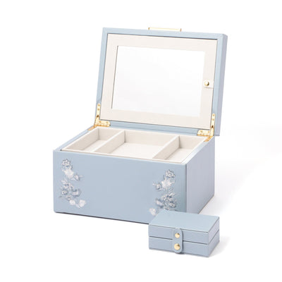 Embroidery Flower Jewelry Box Large Blue