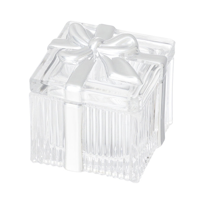 Glass Trinket Box Square Silver