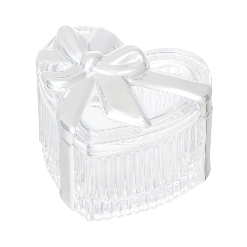 Glass Trinket Box Heart Silver
