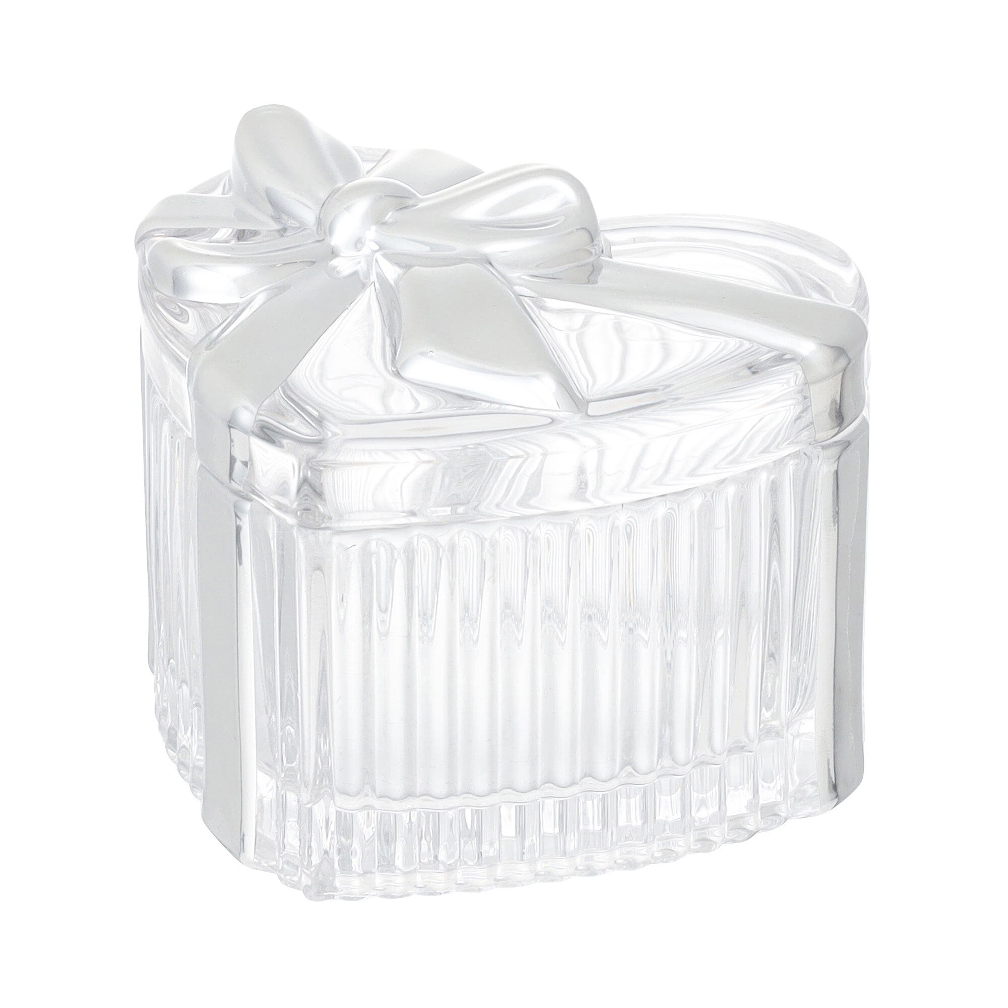Glass Trinket Box Heart Silver