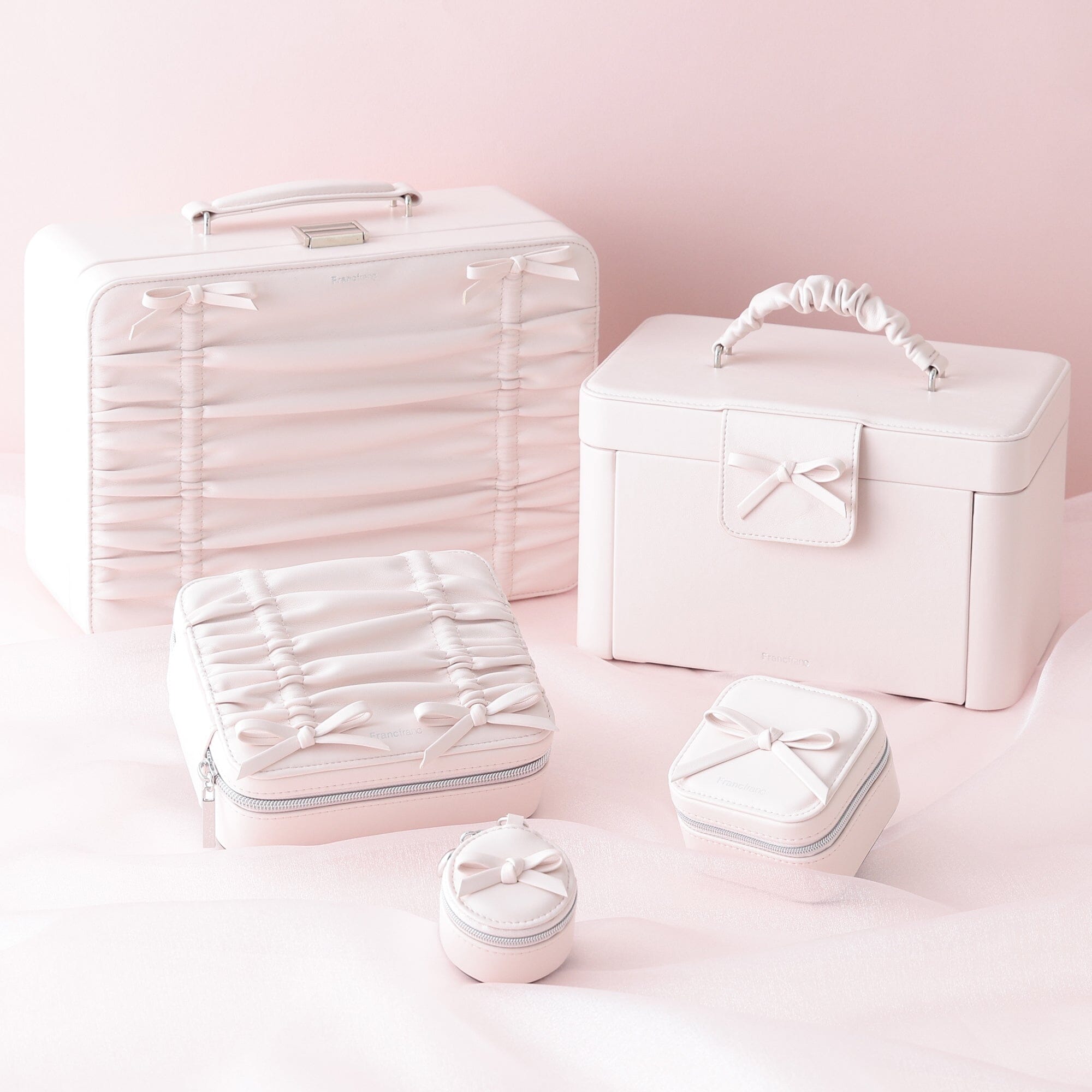 Ribbon Mini Travel Jewelry Box Light Pink