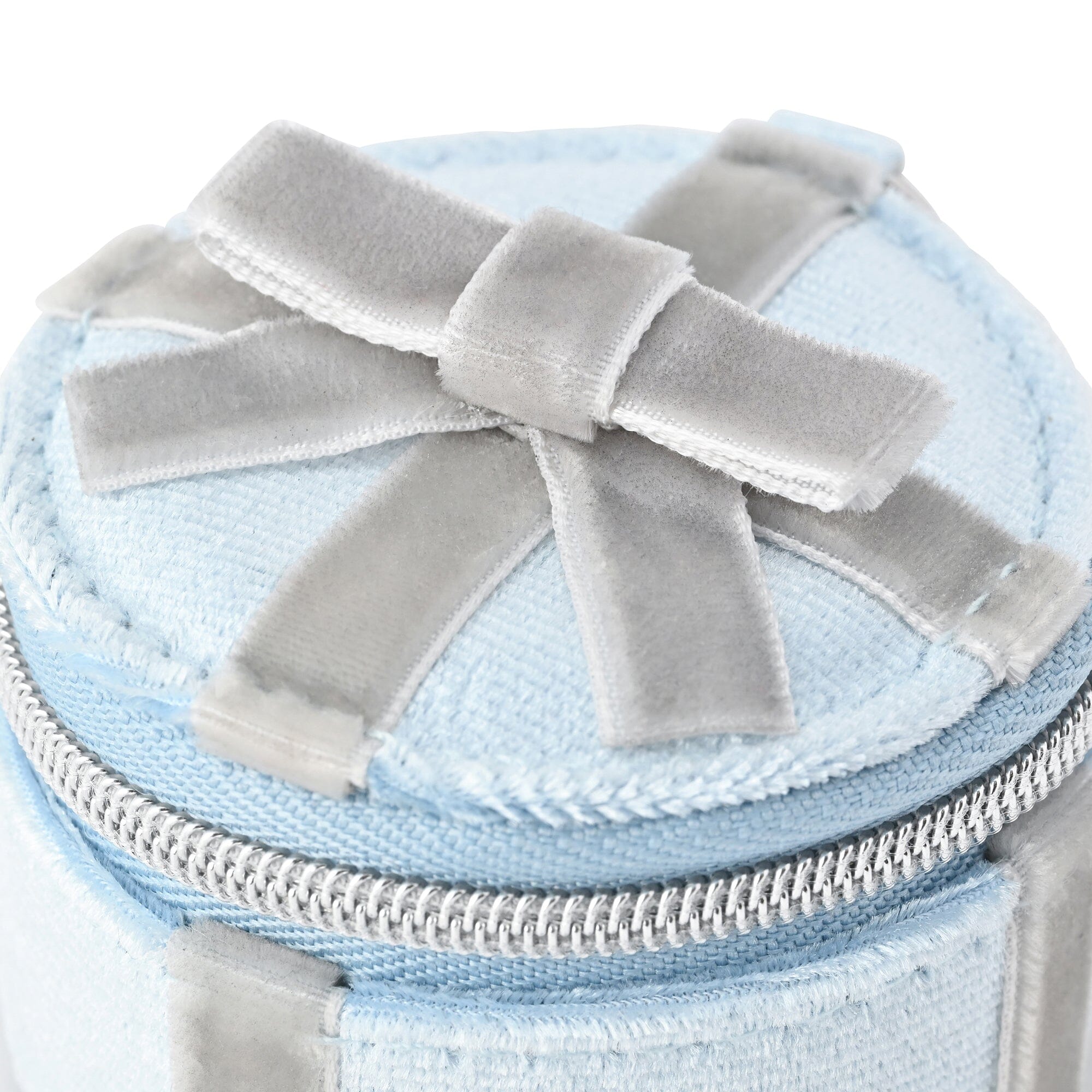 Velour Ribbon Mini Travel Jewelry Box Light Blue