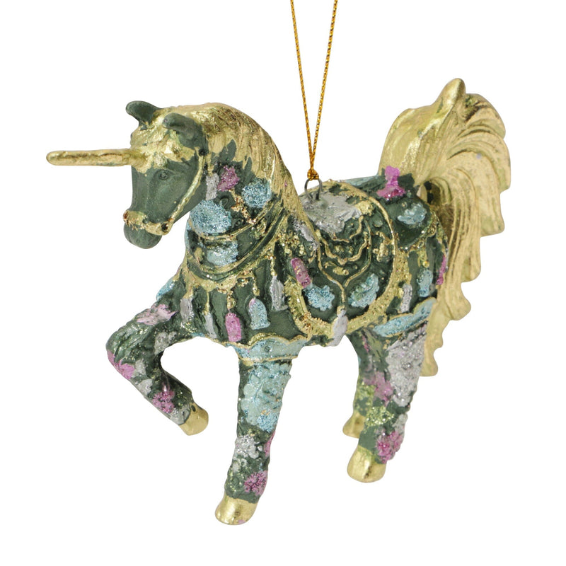 Resin Ornament Unicorn Green