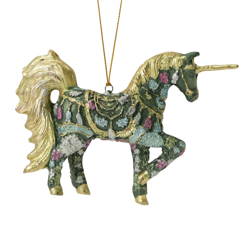 Resin Ornament Unicorn Green