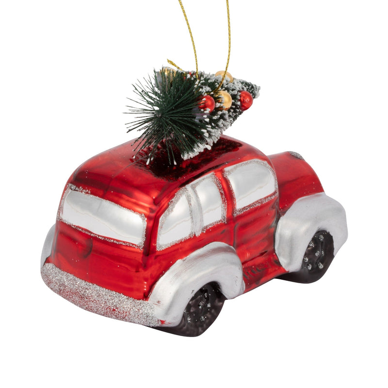 Glass Ornament Car Red