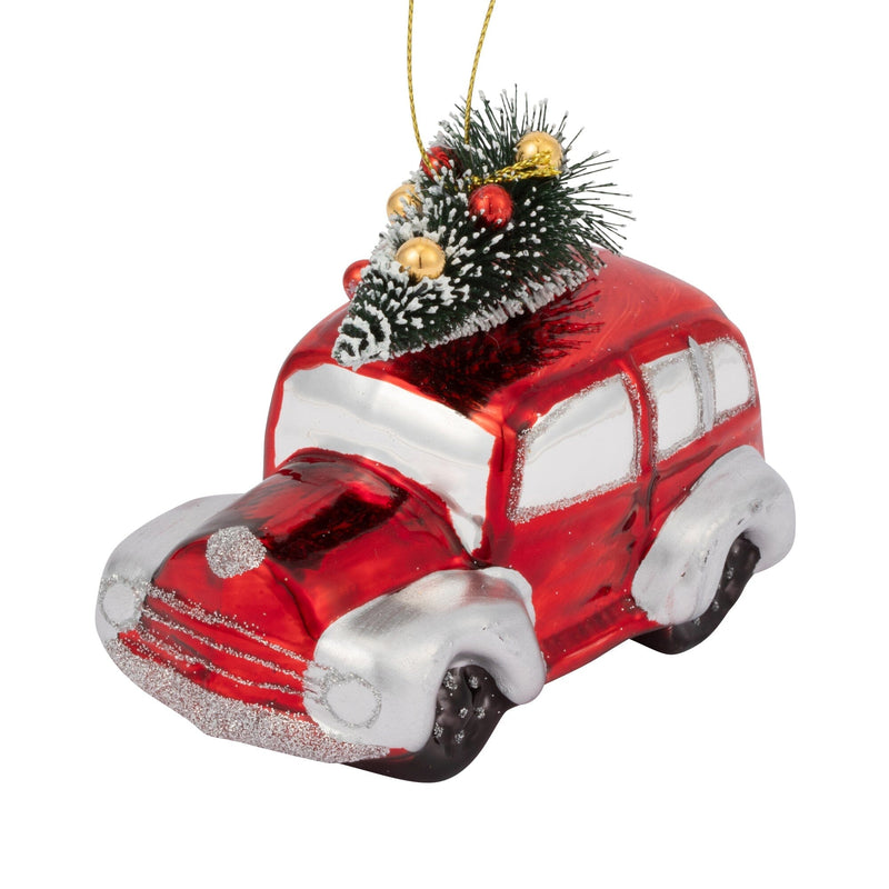 Glass Ornament Car Red