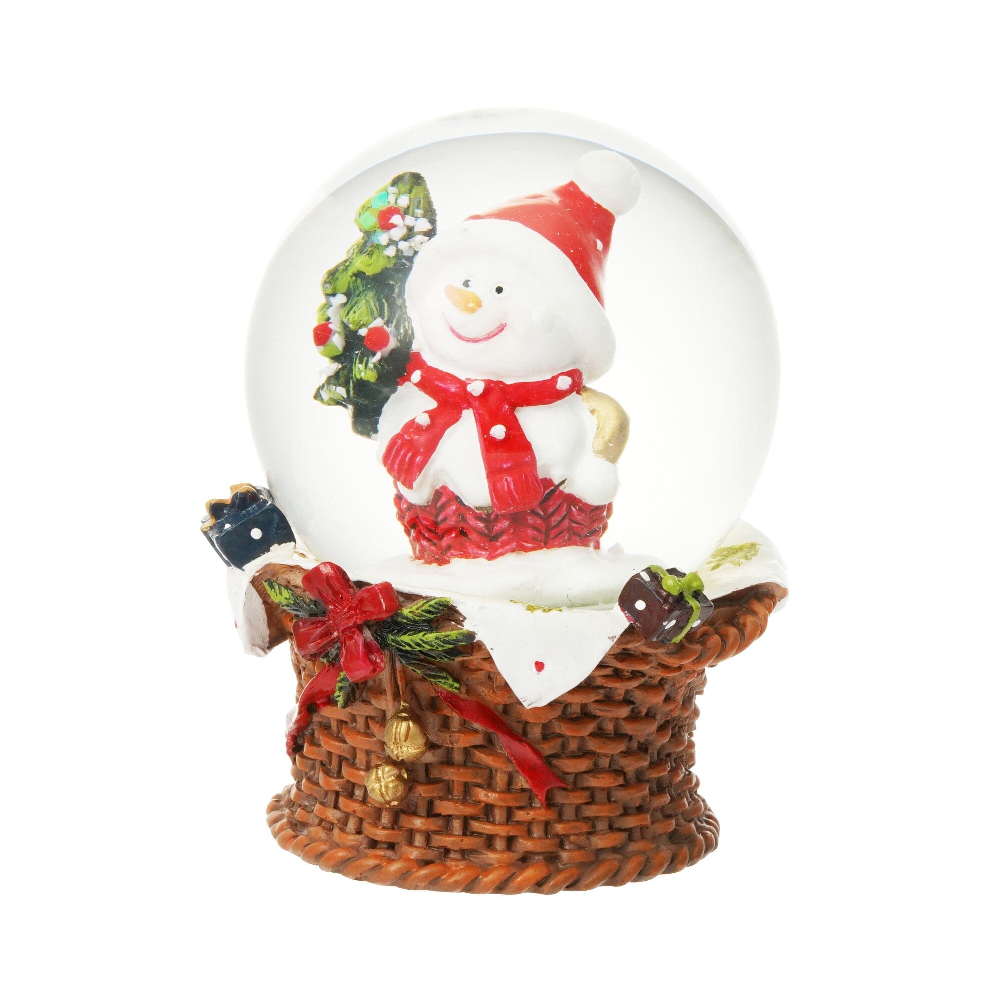 Snow Globe Snowman Basket Small Red