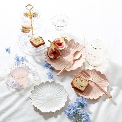 FLOWER FRILL GLASS CUP & SAUCER PURPLE