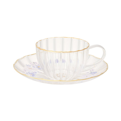 FLOWER FRILL GLASS CUP & SAUCER PURPLE