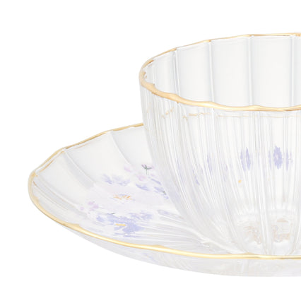 FLOWER FRILL GLASS CUP & SAUCER PURPLE