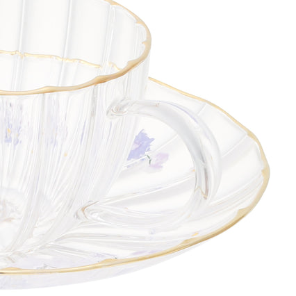 FLOWER FRILL GLASS CUP & SAUCER PURPLE