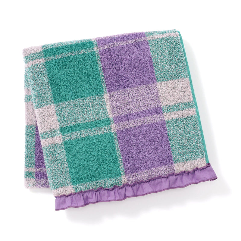 Antibacterial Deodorant Bath Towel Plaid Frill Purple X Green